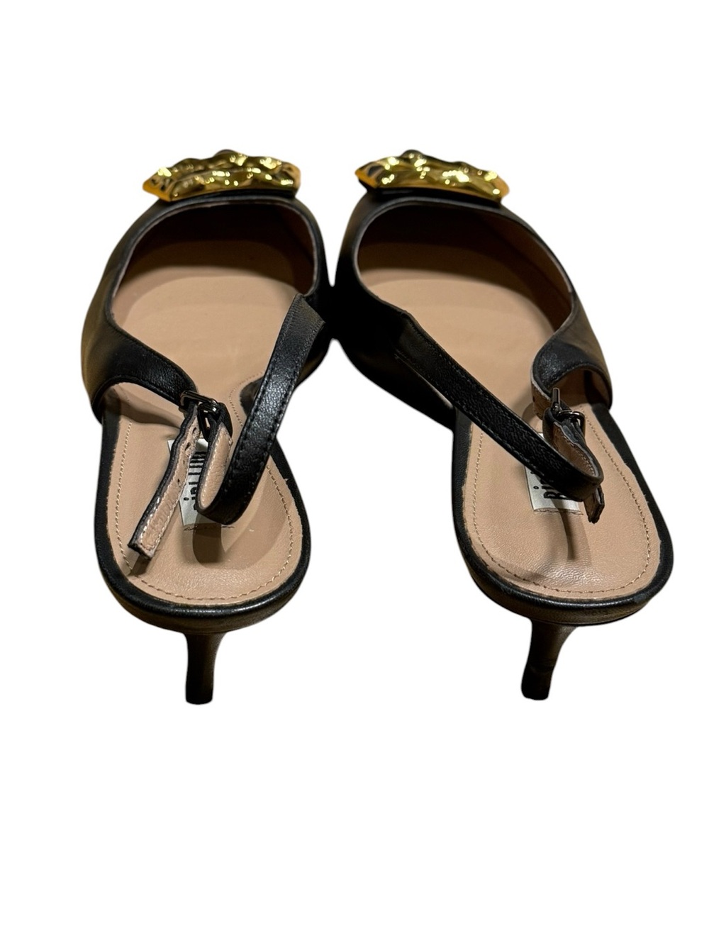 Bibi Lou Barr Gold Buckle Slingback Kitten Heel Pumps Black 41 US 11 - Picture 4 of 13